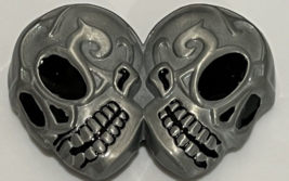 Dual Skull Belt Buckle Antique Silver Pirate Biker Punk Rock Gothic - £12.33 GBP