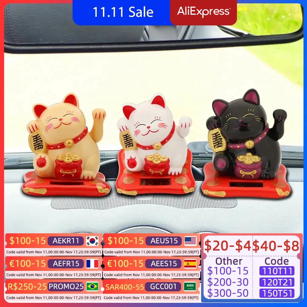 2.5 inch Cute Shaking Hands Solar Lucky Fortune Cat Wealth Creative Figurines - £11.06 GBP+