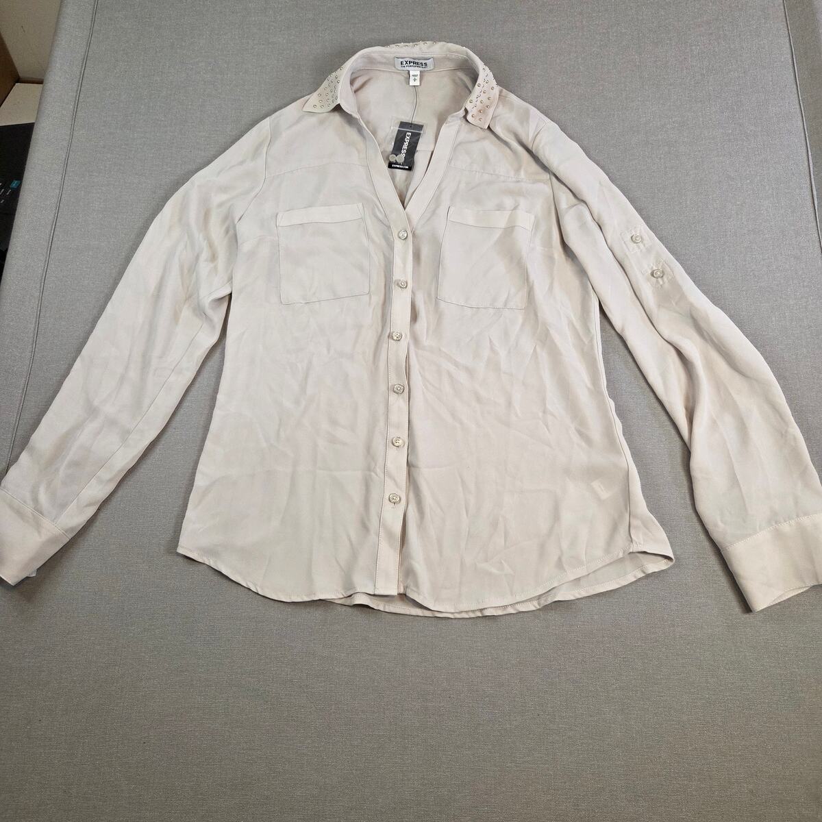 Express Portofino Blouse Women’s Beige Button Front Shirt Size S NWT - $24.99