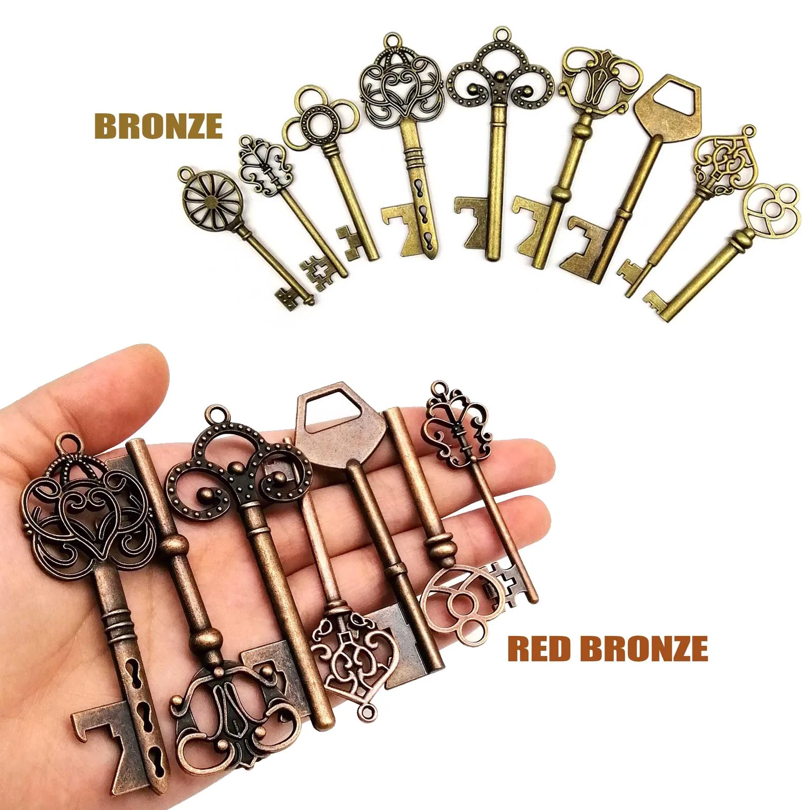 9pcs/set Mix Kit Old Looking Retro Vintage Key Antique Brass Bronze Silver Decor - £2.44 GBP+