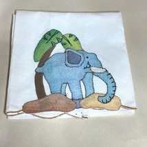 Vintage Quilted White Linen Tea Towel Blue Elephant Pattern - $184.53 MXN