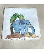 Vintage Quilted White Linen Tea Towel Blue Elephant Pattern - $9.90