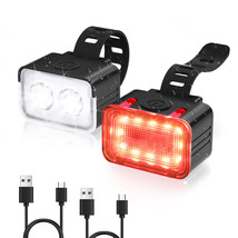 Usb Rechargeable Led Bike Front Tail Light Set Bicycle Headlight Cycling... - £25.13 GBP