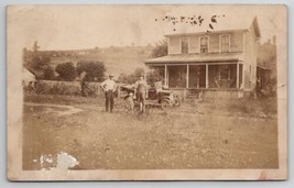 RPPC Men Child Pose with Automobile and Farmhouse Near Mt Wolf PA Postcard I25 - £15.62 GBP