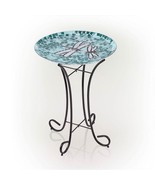 Teal Green Blue White Mosaic Glass Birdbath Bowl with Black Metal Stand - $2,590.76 MXN