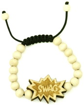 Swag Bracelet Neuf Bonne Bois Style Adjustable Poignée Macramé Avec 10mm Perles - £9.31 GBP