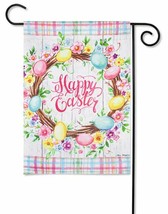 Easter Floral Wreath Suede Garden Flag,- 2 Sided Message, 12.5&quot; x 18&quot; - £17.38 GBP