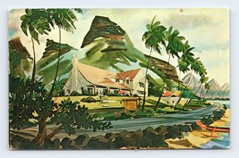 Crouching Lion Inn Watercolor Kahana Bay Oahu Hawaii HI UNP Chrome Postcard K14 - £11.83 GBP