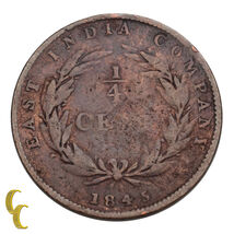 1845 Straits Settlement East India Company (1826 - 1858) 1/4 Cent KM #1 ... - $33.13