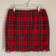 Vintage KGR Wool Blend Plaid Red Mini Skirt Fringe Detail Size Vintage 14 - £27.70 GBP