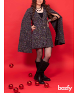 Elegant Girls Self Design V Neck Silk Coat Dress Long Cape Sleeves A Lin... - $439.00