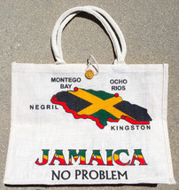 Jamaica No Problem Womens Large Burlap Vacation Beach Tote Bag - £14.99 GBP