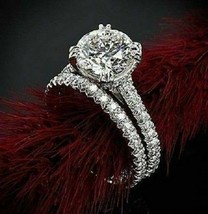 2.70Ct Weiß Rund Schliff Moissanit Diamant Verlobung 14K Weiss Gold Braut Set - £209.27 GBP