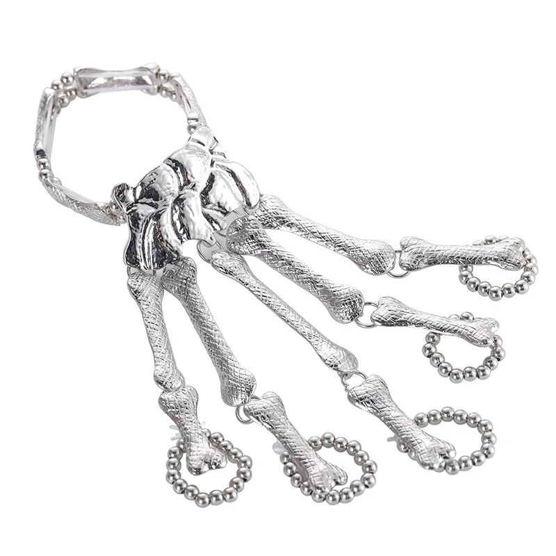 Retro Gothic Male and Female Skeleton Hand Punk Finger Flexible Joint Bead Chain - £14.32 GBP