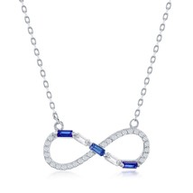 Sterling Silver Round &amp; Baguette CZ Infinity Necklace - Sapphire CZ - £33.52 GBP