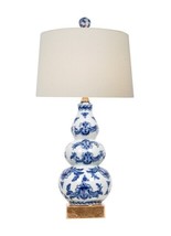 Beautiful Blue and White Porcelain Gourd Table Lamp Chinoiserie Style Art 23&quot; - £171.83 GBP