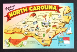 Greetings from North Carolina Large Letter State Map Tichnor UNP Postcard c1960s - £4.71 GBP