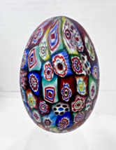 Beautiful Millefiori Egg Satin Glass Paperweight Artwork 2 1/2 Inch - $34.16