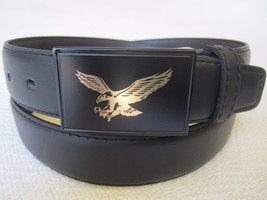 New Men&#39;s Casual Dress Leather Belt Black with Gold Eagle Buckle - £5.55 GBP