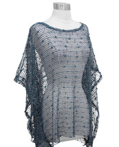 Teal Nubby Open Weave Sequin Slipover Poncho Top - Also in Ivory, Beige ... - $22.90