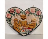 Vintage Handpainted Folk Art Wooden Heart Hanging Artwork Bears Tea Part... - $16.03