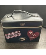Victoria Secret Hard Cover Travel Zipper Case Black Lips Pins  Heart - $47.54 CAD