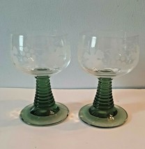 Set of 2 Luminarc France Beehive Green Stem Floral Wine Glasses 4-3/8&quot; Tall - £19.10 GBP