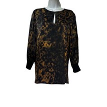 Lafayette 148 New York Kelsey Leopard Print 100% Silk  Split Neck Blouse Size L - £43.62 GBP