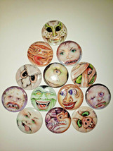 13 Mad Bad Ball Monster Goulie Ugly Face Pinback Buttons Old Vending NOS SKU 99 - £14.38 GBP