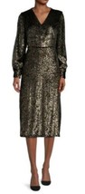 NEW ELIE TAHARI Burnout Velvet Long Sleeve Midi Dress, Black/Gold (Size 4) - £119.86 GBP