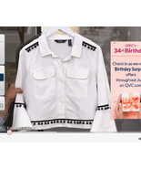Du Jour Cropped Twill Jacket with Pom Pom Trim White X-Small A367362 - $267.23 MXN