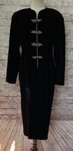 VTG Liz Claiborne Womens Sheath Dress 80s Black Velvet Gold Braided Frog Size 10 - £58.64 GBP