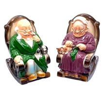 Vintage Lefton Grandma Grandpa Retirement Fund Coin Bank Rocking Pair Chairs Set - £34.02 GBP