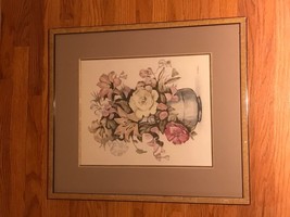 P. MEREL Vintage Signed Original Mid Century Watercolor Pencil Floral Still Life - £175.85 GBP