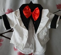 New Without Tags Formal White Tuxedo Red Bow Tie Dog Cat Pet Costume Siz... - £15.98 GBP