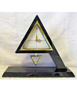 1980&#39;s Japanese Triangular Black Plastic Desk Clock with Gold Pendulum 1... - $49.50