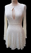 Free People Ladies Ivory Lace Long Sleeve Lined Keyhole Mini Dress Euc M - £41.49 GBP
