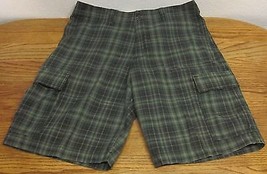 Eddie Bauer Legend Men&#39;s W32 Green Plaids &amp; Checks Cotton Flap Cargo Shorts - £20.22 GBP