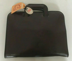 Vintage burgundy  leather portfolio binder document case retractable handles - $35.59