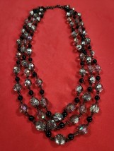 Chicos Triple Strand Necklace Black Silver Tone Beaded Costume Fashion J... - $352.64 MXN