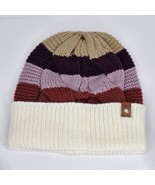 Frye &amp; Co Knit Beanie Hat Stripes Deep Purple Lavender Maroon Tan Cream ... - £10.58 GBP