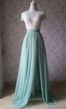 Misty Green Side Slit Tulle Skirt Outfit Bridesmaid Plus Size Tulle Maxi Skirt image 8