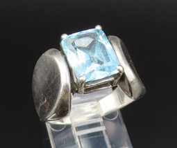 925 Silver - Vintage Emerald Cut Aquamarine Dented Shank Ring Sz 8 - RG2... - £42.64 GBP