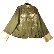 Solz Squirrel Men&#39;s XL Chinese Kimono Lounge Smokers Jacket Dragons Green - £25.52 GBP