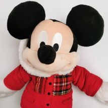 Disney Store Winter Mickey Mouse 18 inch Plush 2011 Plaid Red Hooded Jacket - £28.17 GBP