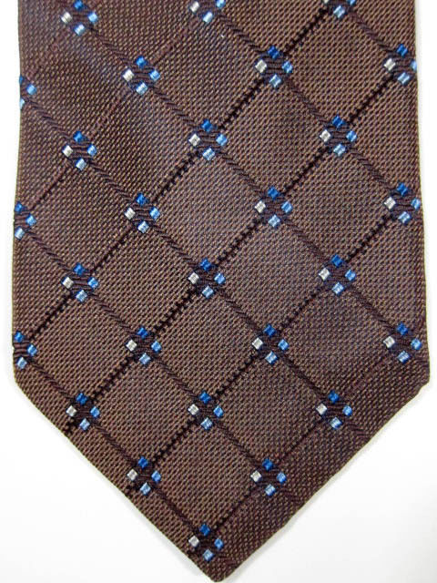 NWT Jos A Bank Brown With Light Blue Design Silk Tie Made in Italy - $30.86