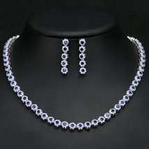 Multi Color Cubic Zirconia Women Wedding Choker Necklace And Earrings Sets Elega - £29.81 GBP