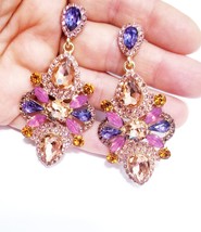 Bridesmaid Drop Earrings, Rhinestone Crystal Earrings, 3 inch Colorful Chandelie - £30.86 GBP