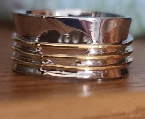 Handcrafted ~ Heart/Love ~ Wide Band Ring ~ Size 8 ~ Silver & Gold in Color Item image 9
