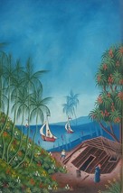 Vintage Frantz Remy Haitian Naif Art Caribbean Scenic Village Painting Haiti - £455.56 GBP